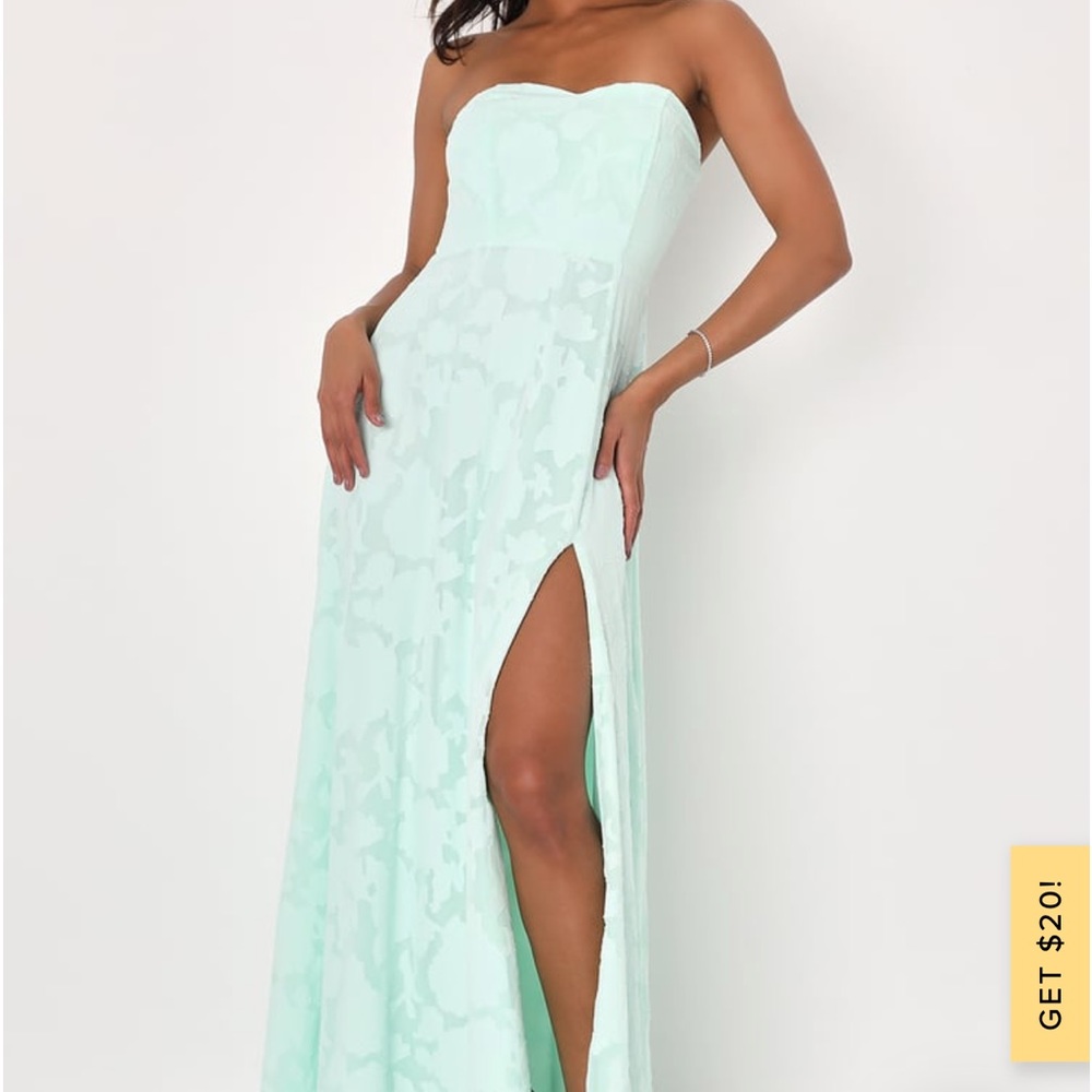 Size Small Lulus Garden of Romance Mint Green Floral Burnout Strapless Maxi - Picture 2 of 3